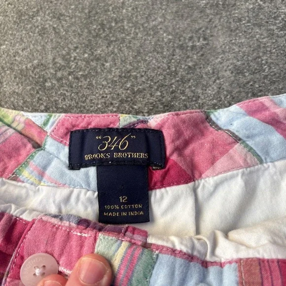 Brooks Brothers 346 Madras Patchwork Lightweight Shorts Women 12 Plaid Preppy - Picture 2 of 12